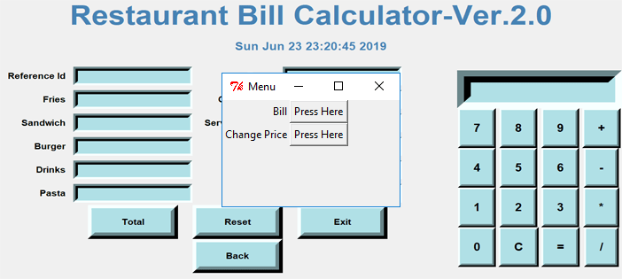 Restaurant Bill Calculator in Python - RESTAURANT BILL CALCULATOR (VER2.0) IN PYTHON WITH SOURCE CODE