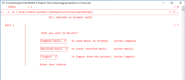 Screenshot 20540000 - EMAIL LOGGING INTERFACE IN C PROGRAMMING WITH SOURCE CODE