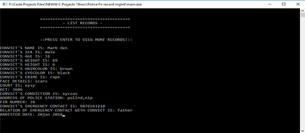 Screenshot 2434000 - Police FIR Record Management System In C Programming With Source Code