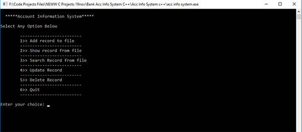 Screenshot 2545000 - BANK ACCOUNT INFORMATION SYSTEM IN C++ WITH SOURCE CODE