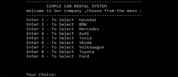 Screenshot SimpleCarRental - SIMPLE CAR RENTAL SYSTEM IN C++ WITH SOURCE CODE