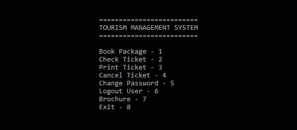 Screenshot TourismManagementSystemCprogram - TOURISM MANAGEMENT SYSTEM IN C PROGRAMMING WITH SOURCE CODE