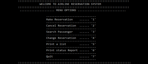 Screenshot airlinesimple - SIMPLE AIRLINES RESERVATION SYSTEM IN C++ WITH SOURCE CODE