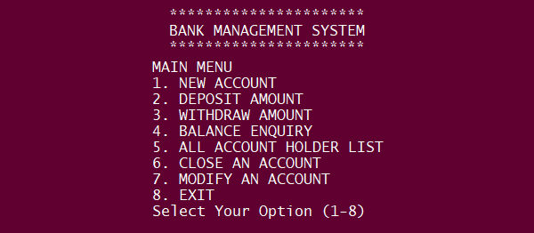 Screenshot bankmanagementPython - BANK MANAGEMENT SYSTEM IN PYTHON WITH SOURCE CODE