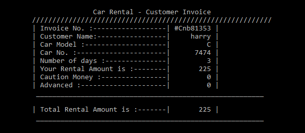 Screenshot carRental - Car Rental System In C++ With Source Code