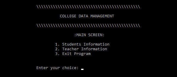 Screenshot collegedata - College Data Management System In C++ With Source Code