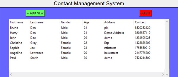 Screenshot contactManagementPython - CONTACT MANAGEMENT SYSTEM IN PYTHON WITH SOURCE CODE
