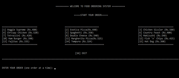 Screenshot foodordering - FOOD ORDERING SYSTEM IN C++ WITH SOURCE CODE