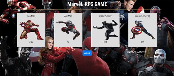 Screenshot marvelRPGame - MARVEL ROLE-PLAYING GAME IN JAVASCRIPT WITH SOURCE CODE