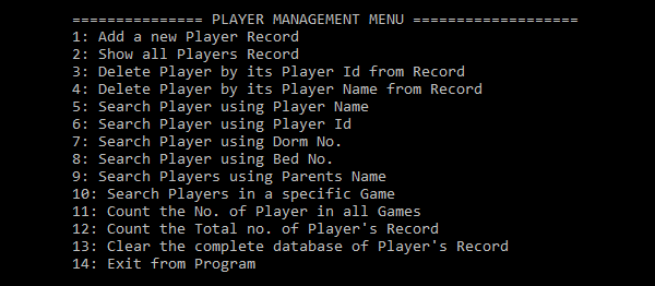 Screenshot playermanagement - Player Management System In C++ With Source Code