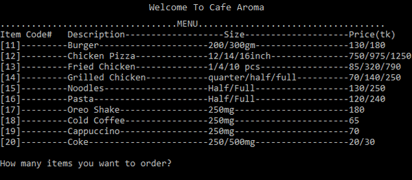 Screenshot simpleFoodORderingCprogramming - SIMPLE FOOD ORDERING SYSTEM IN C PROGRAMMING WITH SOURCE CODE