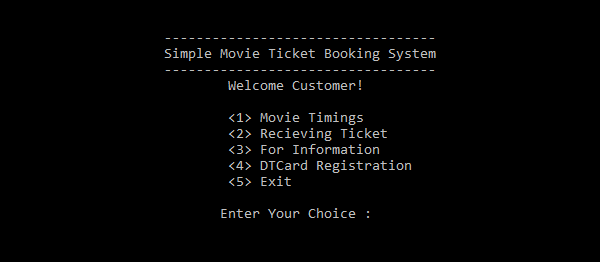 Screenshot simpleMovieTicketBookingSystem - SIMPLE MOVIE TICKET BOOKING SYSTEM IN C++ WITH SOURCE CODE