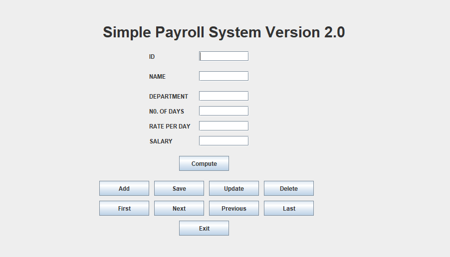 Screenshot simplePayrollSystemJAVA - SIMPLE EMPLOYEE PAYROLL SYSTEM IN JAVA WITH SOURCE CODE