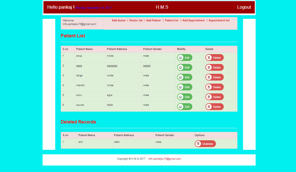patient list beingstudy.com  1024x594 2 - Hospital Management System Project on PHP