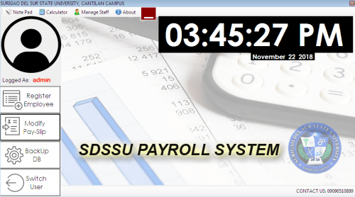 123123 - Payroll System (SDSSU) Cantilan Campus (Visual Basic 2010 Ultimate with Embeded Database Microsoft Access) - Free Source Code