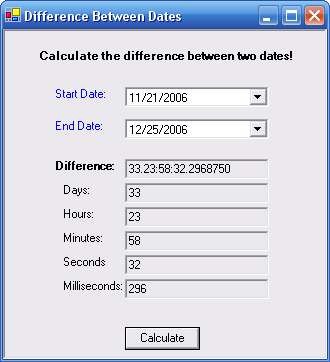 DiffDates - Calculate the Difference Between Two Dates Version 1.0 - Free Source Code
