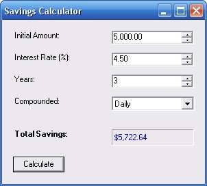 SavingsCalc - Savings Calculator Version 1.0 - Free Source Code