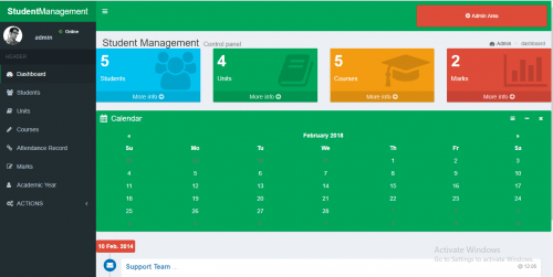 dasboard - Student Management System Using PHP and MySQL - Free Source Code