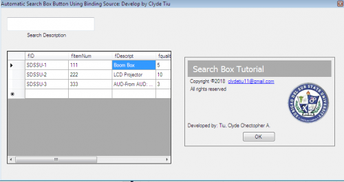 main 1 - Simple Automatic Search Box Tutorial Using Binding Source - Visual Basic 2010 embedded Database MS access  - Free Source Code