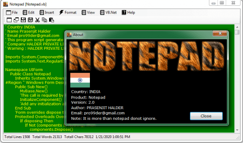 notepad with about view - Notepad Using Visual Basic .NET with Source Code - Free Source Code