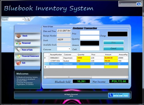 screen shot - SDSSU Bluebook Inventory System - Free Source Code