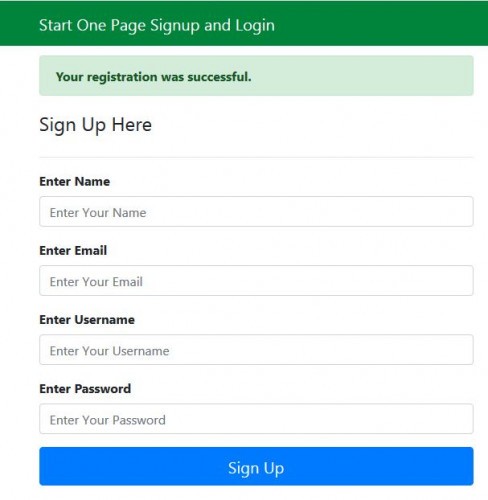 signup screen - Create Signup and Login in One Page