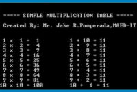 simple 200x135 - Simple Multiplication Table - Free Source Code