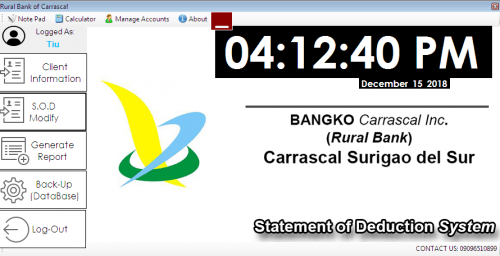 tiu - Statement of Deduction System of Rural Bank Carrascal Sugirao Del Sur Using VB.net - Free Source Code