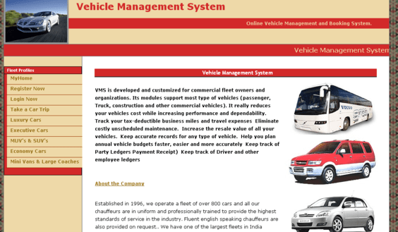 Vehicle Management Home Page - Vehicle Management System project in Java