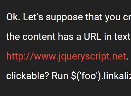 Tiny jQuery Plugin To Parse URLs Within Text Linkalize - Download Tiny jQuery Plugin To Parse URLs Within Text - Linkalize