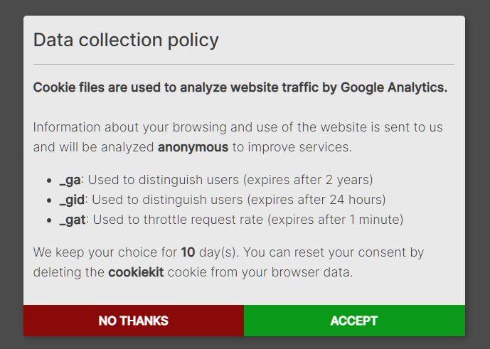 gdpr cookie consent google analytics - Free Download GDPR and Cookie Consent Modal for Google Analytics - jQuery CookieKit