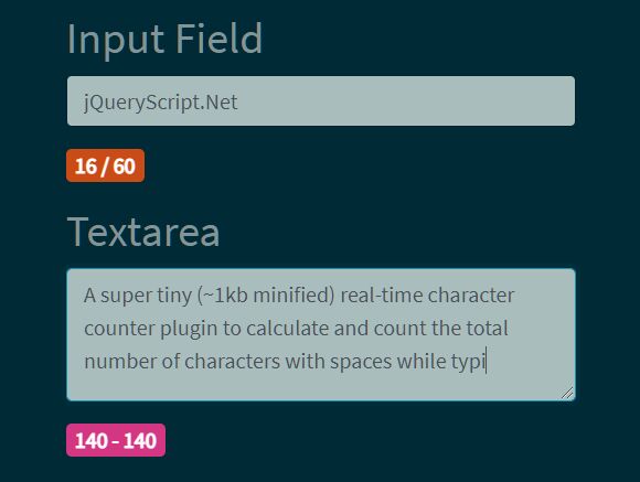 character counter spaces - Free Download Real-time Character Counter With Spaces - jQuery charCounter.js