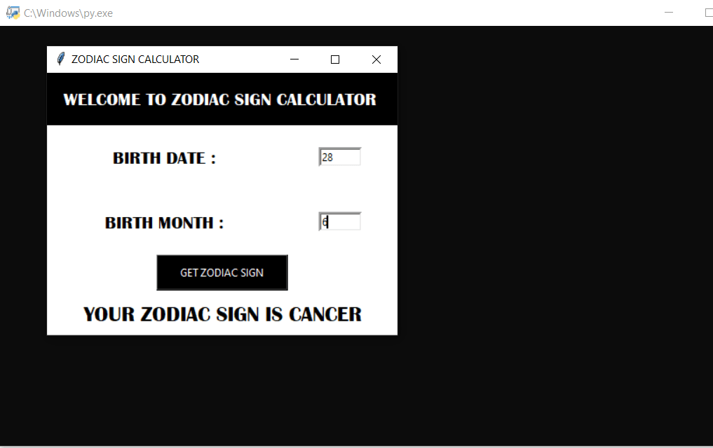 zs - ZODIAC SIGN CALCULATOR IN PYTHON WITH SOURCE CODE
