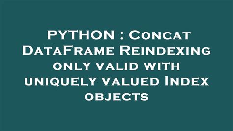 th 30 - Reindexing Concatenated Dataframes: Unique Index values required.
